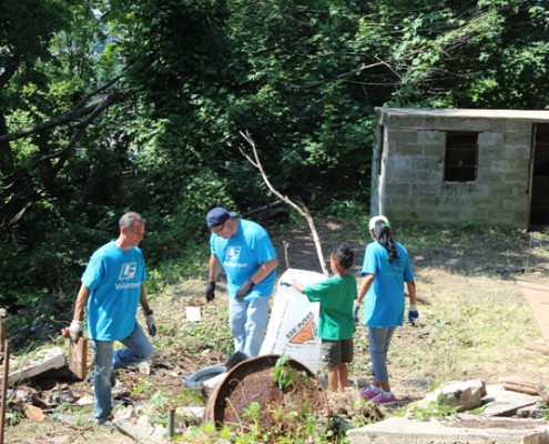 People working on building house