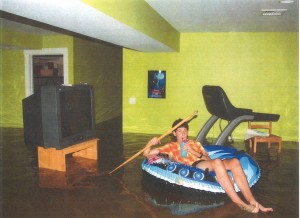 Man in pool float in a home